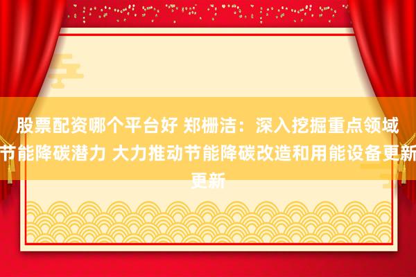 股票配资哪个平台好 郑栅洁：深入挖掘重点领域节能降碳潜力 大力推动节能降碳改造和用能设备更新
