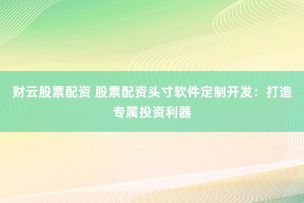 财云股票配资 股票配资头寸软件定制开发：打造专属投资利器