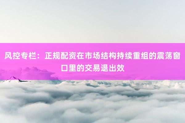 风控专栏：正规配资在市场结构持续重组的震荡窗口里的交易退出效